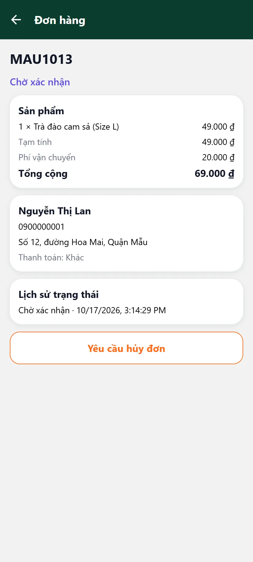 Danh sách đơn hàng của tôi