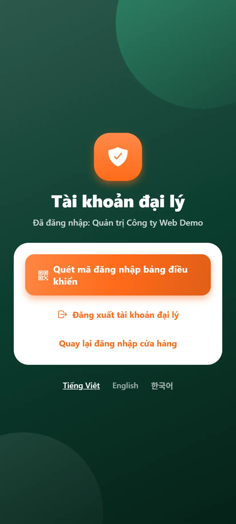 Nút Quét mã đăng nhập bảng điều khiển