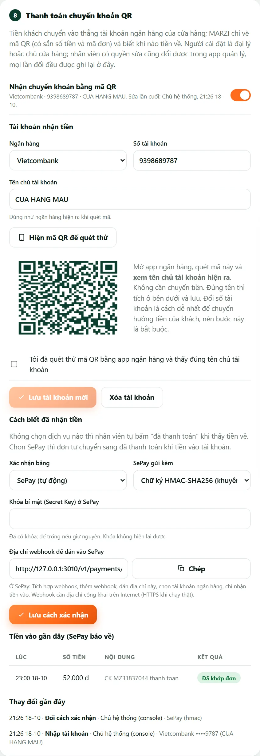 Thẻ Thanh toán chuyển khoản QR