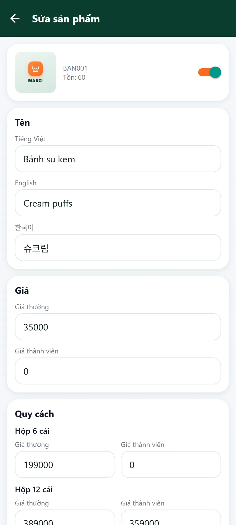 Sửa nhanh sản phẩm
