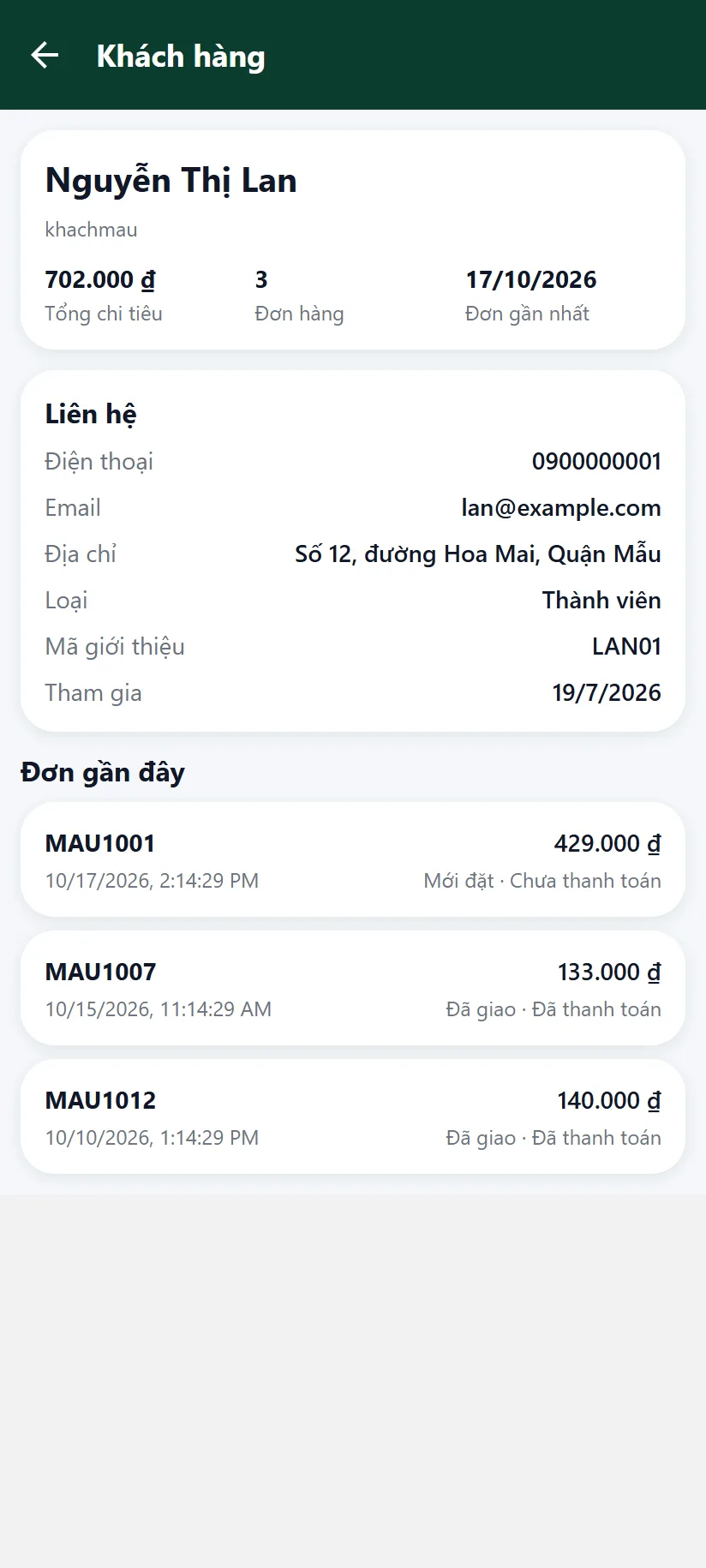 Chi tiết một khách hàng