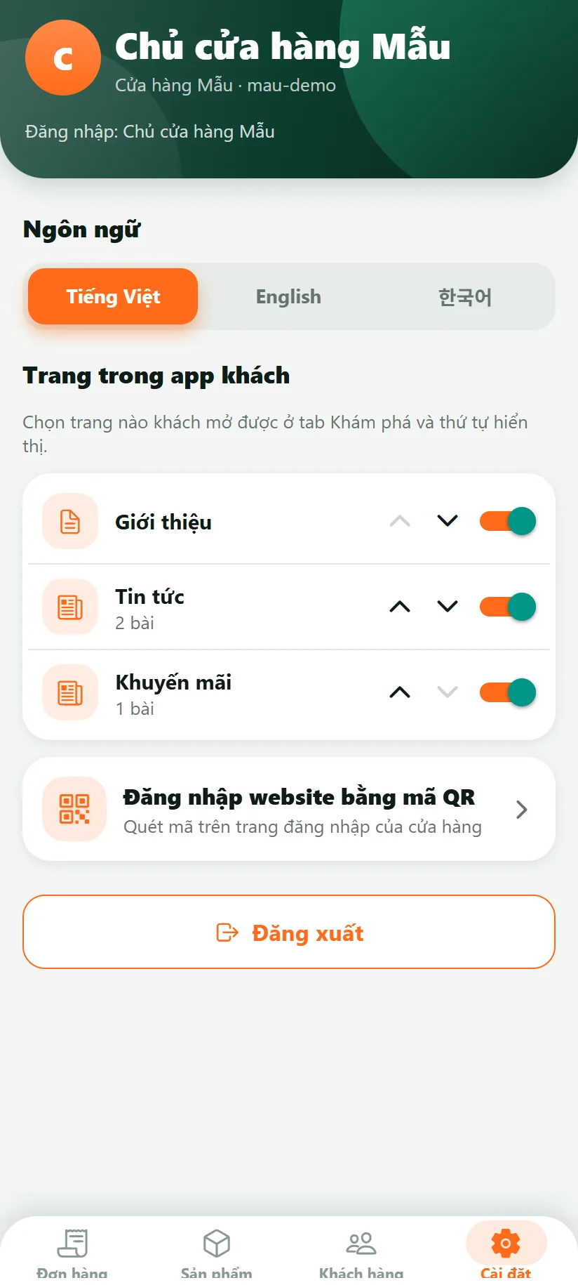Màn cài đặt