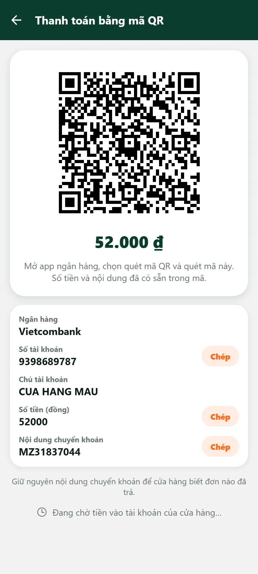Màn mã QR thanh toán