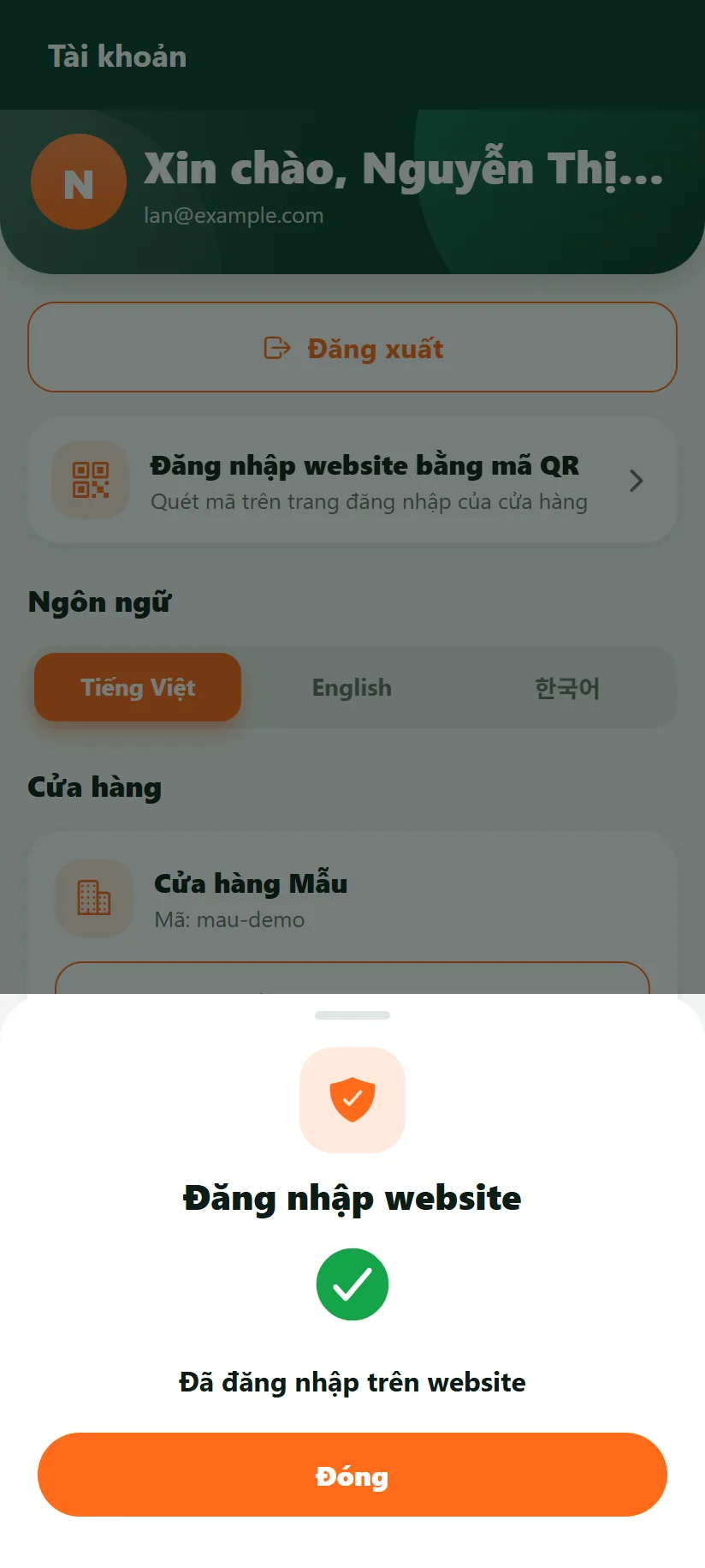 Đã đăng nhập trên website
