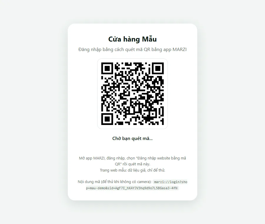 Trang đăng nhập của website có mã QR