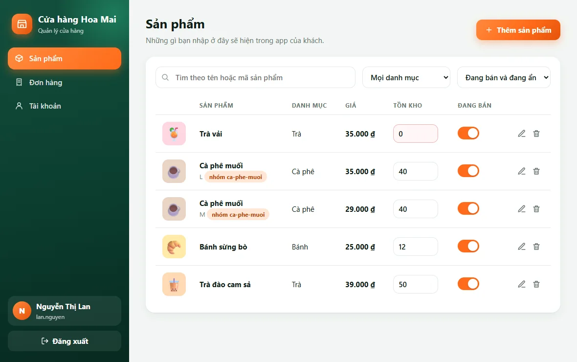 Danh sách sản phẩm
