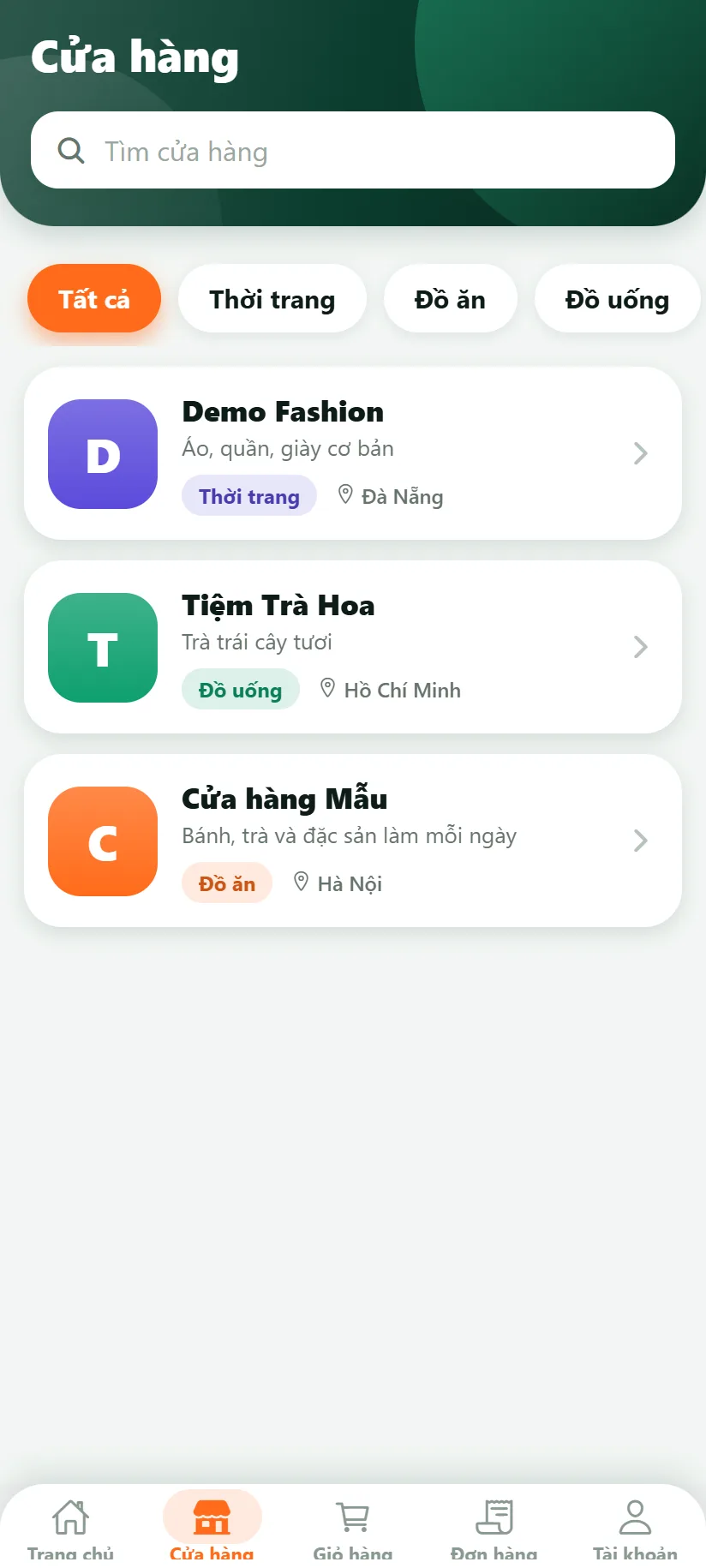 Danh sách cửa hàng